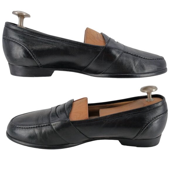 Vintage Bragano Cole Haan Italy Men 11.5 Black Leather Dress Shoes Penny Loafers - Picture 7 of 11
